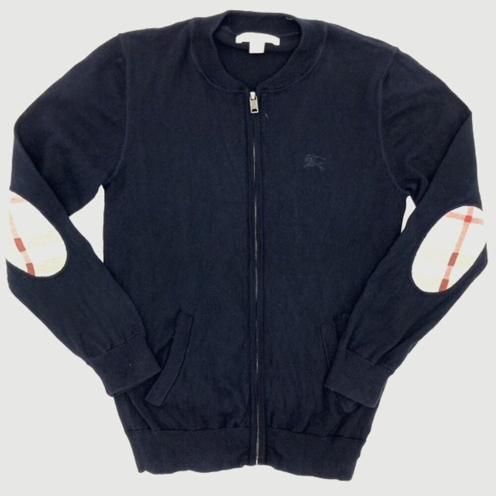 Burberry Kids Zip up Navy Cardigan with Check Elbow Patches - size 10